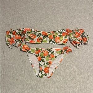 Peach Print Cold Shoulder Bikini Set